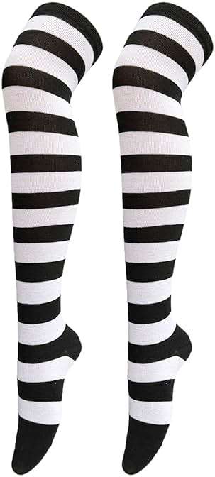 Bestjybt Women Striped Thigh High Socks Over Knee Socks Knee High Costume Stockings Leg Warmers - Image 1