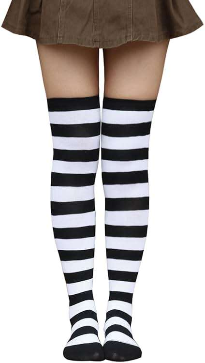 Bestjybt Women Striped Thigh High Socks Over Knee Socks Knee High Costume Stockings Leg Warmers - Image 4