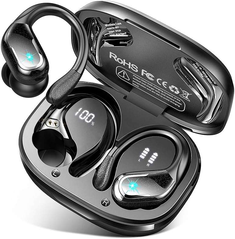 Wireless Earbud, 75Hrs Bluetooth 5.4 Headphones IP7 Waterproof for Sport, Running Wireless Earphones with ENC Noise Cancelling Mics, Deep Bass Over Ear bud with Earhooks for Android, iOS, Workout, Gym - Image 1