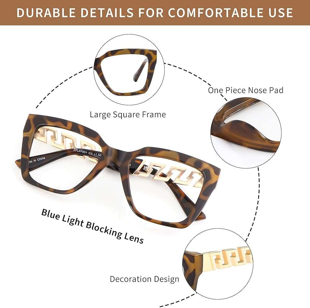 JM 3 Pack Reading Glasses for Women, Oversized Fashion Blue Light Blocking Computer Readers - Image 4