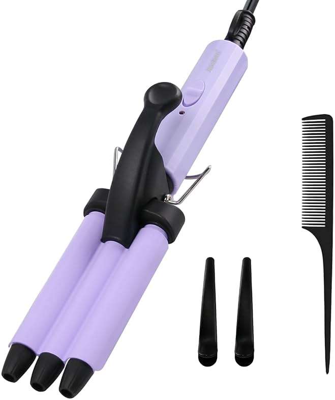 Mini Hair Crimper, janelove 1/2 Inch Beach Waves Curling Iron, Hair Waver for Short & Medium with 3 Ceramic Barrels, Home and Travel Friendly Crimper Hair Tool, Dual Voltage, 392℉ Fast Heating - Image 1