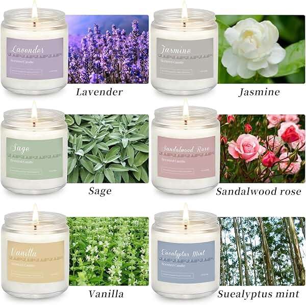 Scented Candles Gift Set, Long Lasting 6 Pack Aromatherapy Candles for Home, 42 oz 300 Hour Burn, Lavender Jasmine Vanilla Sage Sandalwood Rose Eucalyptus Mint, Gifts for Women - Image 4