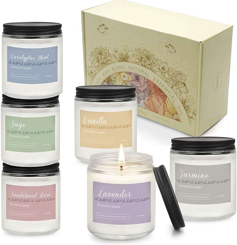 Scented Candles Gift Set, Long Lasting 6 Pack Aromatherapy Candles for Home, 42 oz 300 Hour Burn, Lavender Jasmine Vanilla Sage Sandalwood Rose Eucalyptus Mint, Gifts for Women - Image 9