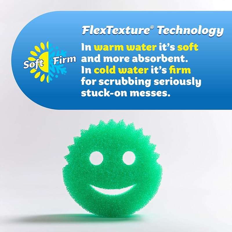 Scrub Daddy Colors Kitchen Sponges - Scratch-Free Dishwashing Sponges & Sponge for Kitchen Sink, Bathroom & Household Cleaning - BPA-Free Polymer Foam (3 Count) - Image 3