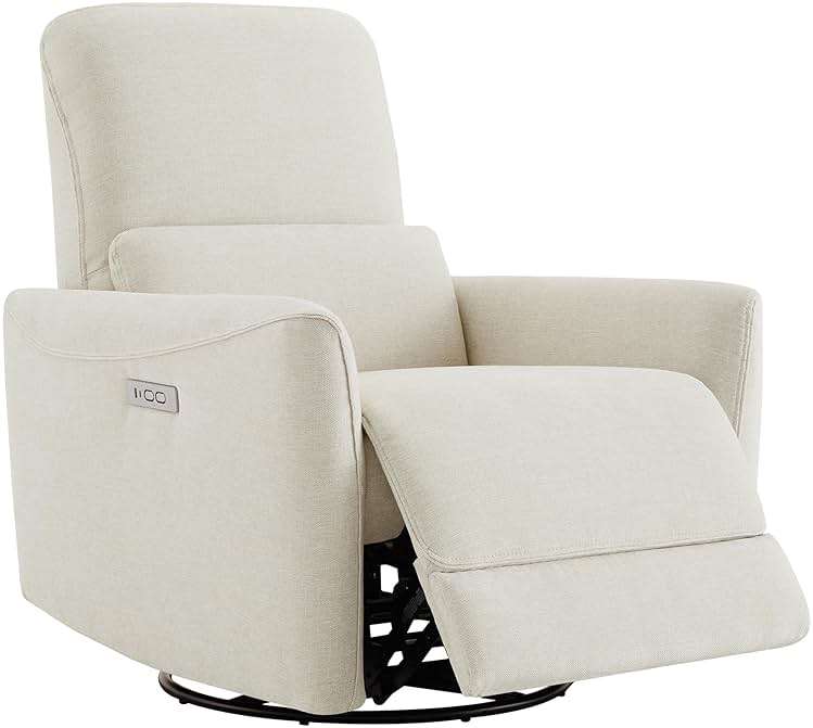 CHITA Power Recliner Chair Swivel Glider, FSC Certified Upholstered Living Room Nursery Reclining Sofa Chair with Lumbar Support, Linen - Image 1