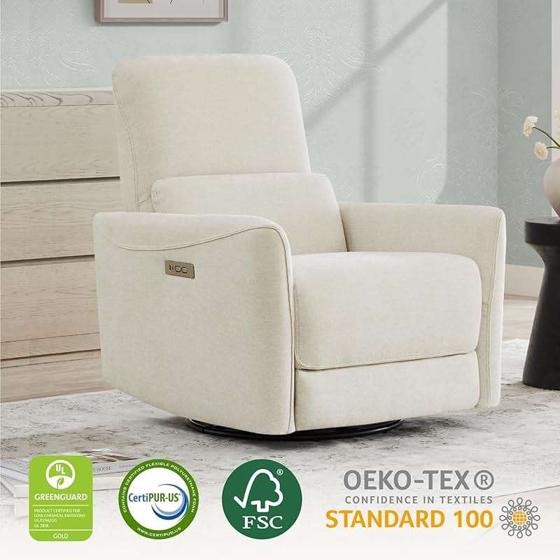 CHITA Power Recliner Chair Swivel Glider, FSC Certified Upholstered Living Room Nursery Reclining Sofa Chair with Lumbar Support, Linen - Image 4