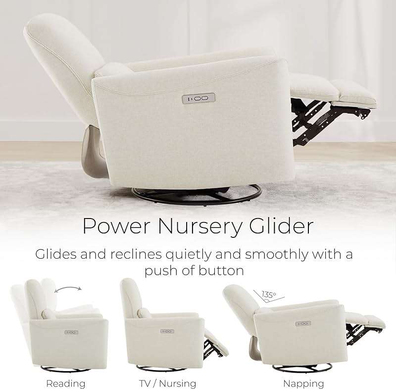CHITA Power Recliner Chair Swivel Glider, FSC Certified Upholstered Living Room Nursery Reclining Sofa Chair with Lumbar Support, Linen - Image 5