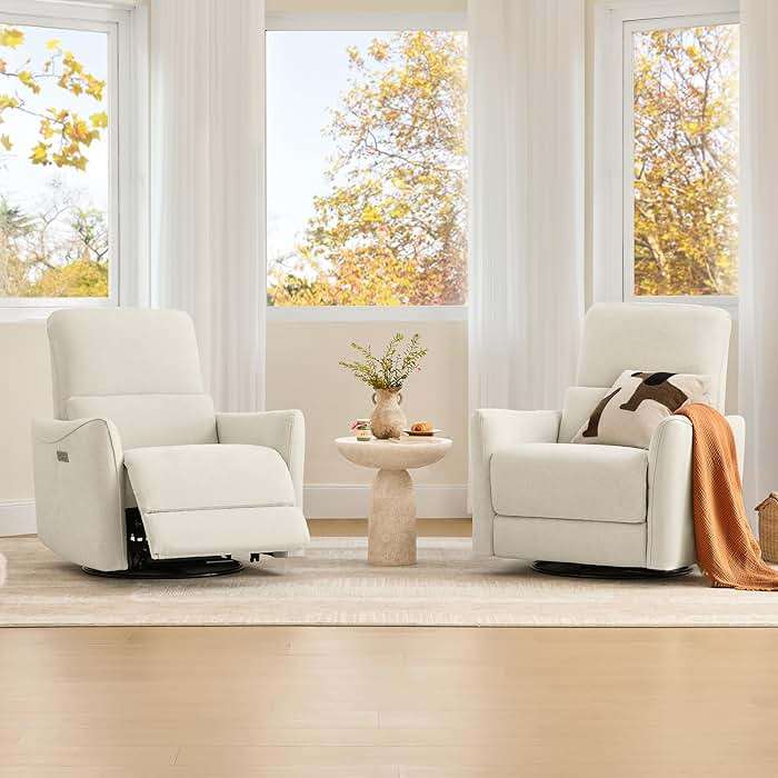 CHITA Power Recliner Chair Swivel Glider, FSC Certified Upholstered Living Room Nursery Reclining Sofa Chair with Lumbar Support, Linen - Image 6