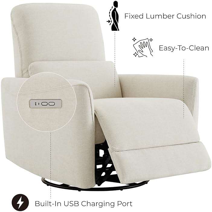 CHITA Power Recliner Chair Swivel Glider, FSC Certified Upholstered Living Room Nursery Reclining Sofa Chair with Lumbar Support, Linen - Image 7