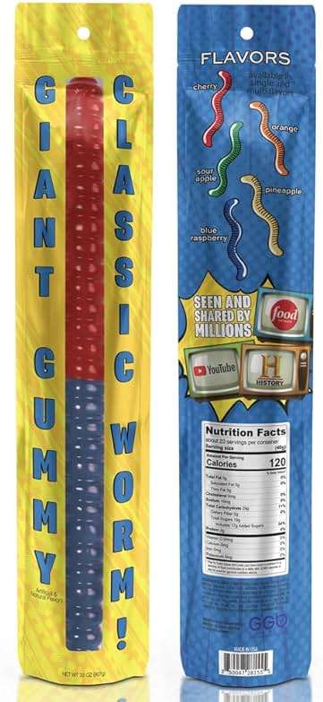 Giant Gummy Worm - Large 2 Pound Gummy Candy with Big Fruity Flavor from GGB Candies (Cherry/Blue Raspberry) - Image 2