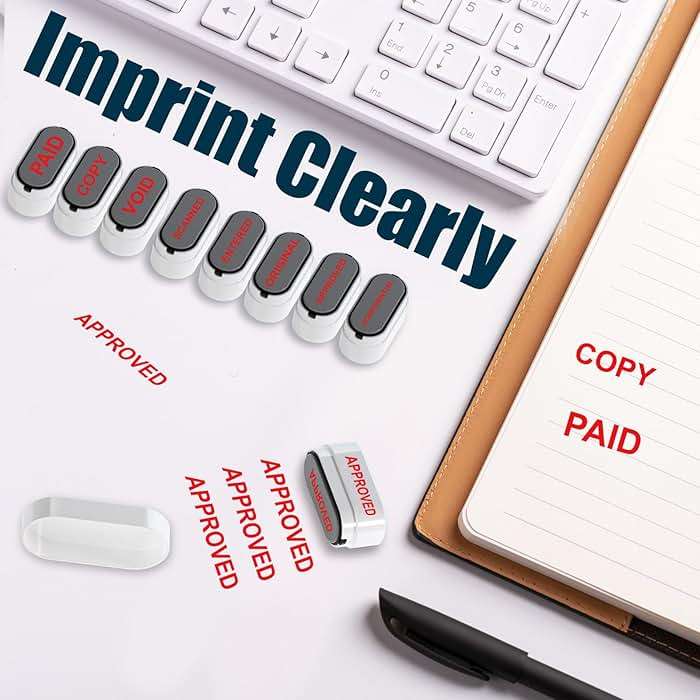 8-in-1 Office Stamps - Self-Inking Office Stamp Set for Paid, Copy, Void, Scanned, Entered, Original, Approved, and Confidential Stamps for Office Message Supplies - Red Ink (Office Stamps) - Image 4