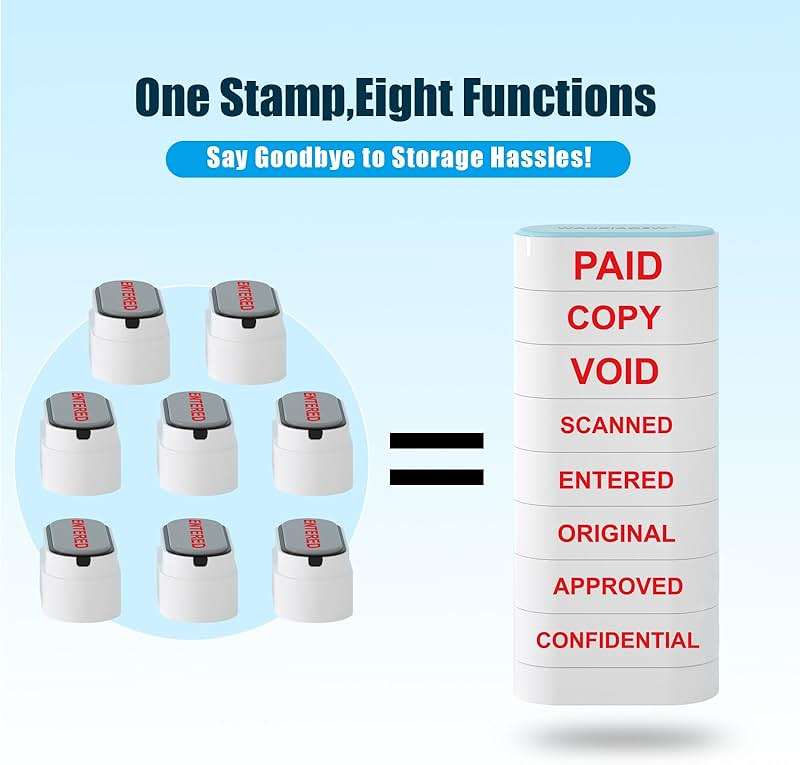 8-in-1 Office Stamps - Self-Inking Office Stamp Set for Paid, Copy, Void, Scanned, Entered, Original, Approved, and Confidential Stamps for Office Message Supplies - Red Ink (Office Stamps) - Image 5
