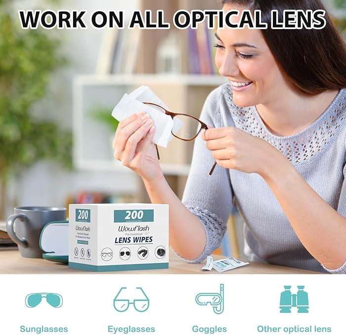 200 Count Lens Wipes for Eyeglasses, Eyeglass Lens Cleaning Wipes Pre-moistened Individually Wrapped Sracth-Free Streak-Free Eye Glasses Cleaner Wipes for Sunglass, Camera Lens, Goggles - Image 2