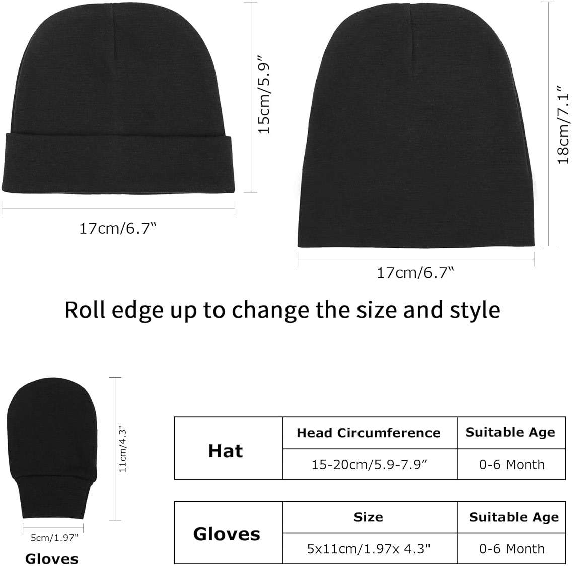 Newborn Baby Hats and Mittens Set Infant Beanie Cap Toddler Gloves Newborn Hospital Hats for Baby Boys Girls Kid 0-6 Months - Image 2
