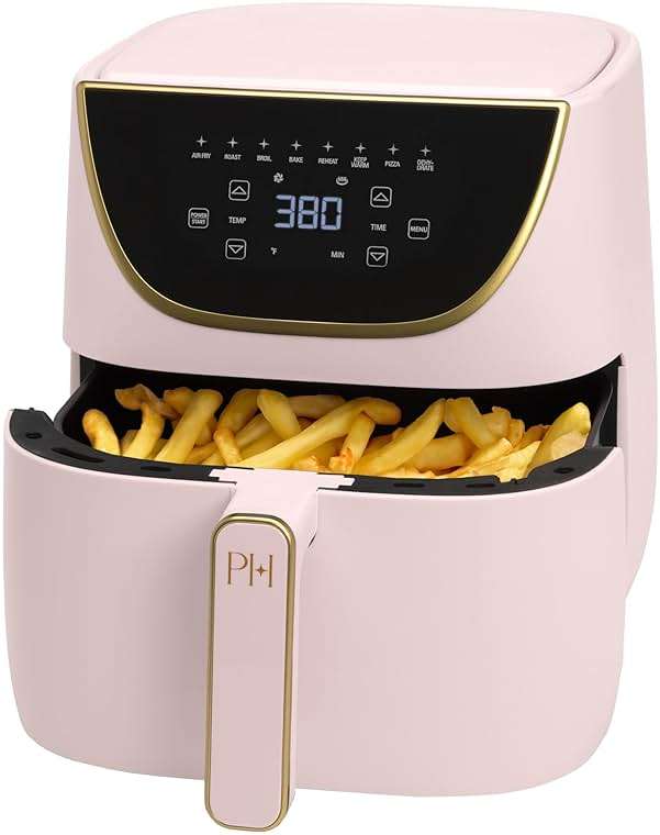 Paris Hilton 6-Quart Air Fryer, Nonstick Basket Made Without PFAS, Touchscreen, 8-in-1 (Fry, Roast, Broil, Bake, Reheat, Keep Warm, Pizza, Dehydrate), Dishwasher Safe Basket and Crisping Tray, Pink - Image 1