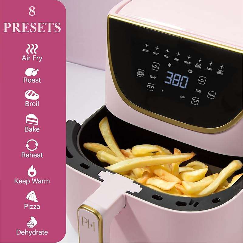 Paris Hilton 6-Quart Air Fryer, Nonstick Basket Made Without PFAS, Touchscreen, 8-in-1 (Fry, Roast, Broil, Bake, Reheat, Keep Warm, Pizza, Dehydrate), Dishwasher Safe Basket and Crisping Tray, Pink - Image 6