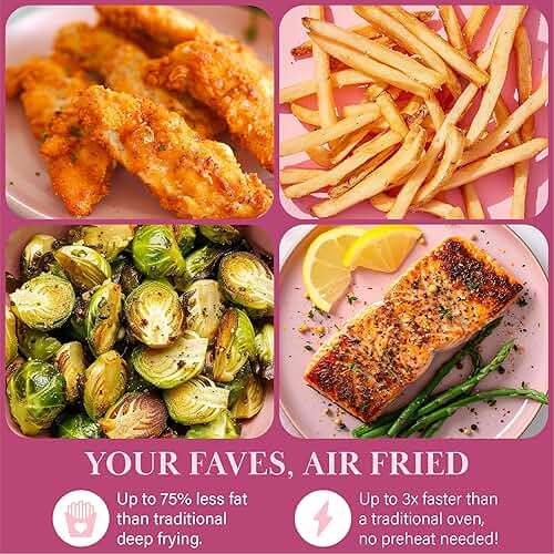 Paris Hilton 6-Quart Air Fryer, Nonstick Basket Made Without PFAS, Touchscreen, 8-in-1 (Fry, Roast, Broil, Bake, Reheat, Keep Warm, Pizza, Dehydrate), Dishwasher Safe Basket and Crisping Tray, Pink - Image 7