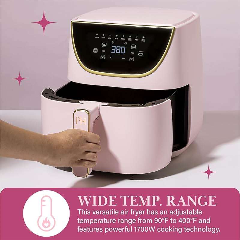 Paris Hilton 6-Quart Air Fryer, Nonstick Basket Made Without PFAS, Touchscreen, 8-in-1 (Fry, Roast, Broil, Bake, Reheat, Keep Warm, Pizza, Dehydrate), Dishwasher Safe Basket and Crisping Tray, Pink - Image 8