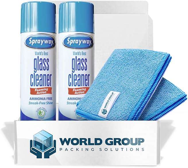 World Group Packing Solutions Glass Cleaner Foam, Foaming Action & Spray, 19oz - 2 Pack - Clean Fresh Scent - Bundled With 2 Microfiber Rags - Image 2