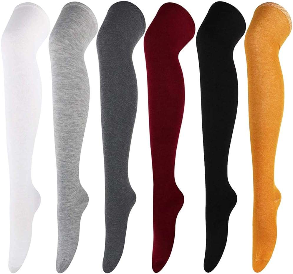 AQOKKA Thigh High Socks for Women Striped Over Knee Thigh Socks Long Boot Thigh High Stockings Leg Warmers for Girls - Image 1