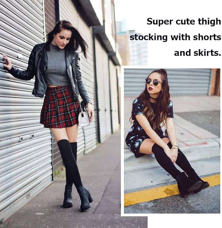 AQOKKA Thigh High Socks for Women Striped Over Knee Thigh Socks Long Boot Thigh High Stockings Leg Warmers for Girls - Image 4