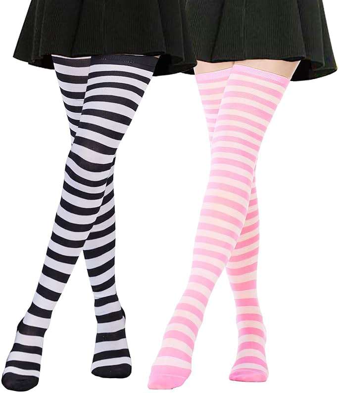 AQOKKA Extra Long Thigh High Socks for Women Striped Over Knee Thigh Socks Long Boot Thigh High Stockings Leg Warmers - Image 1