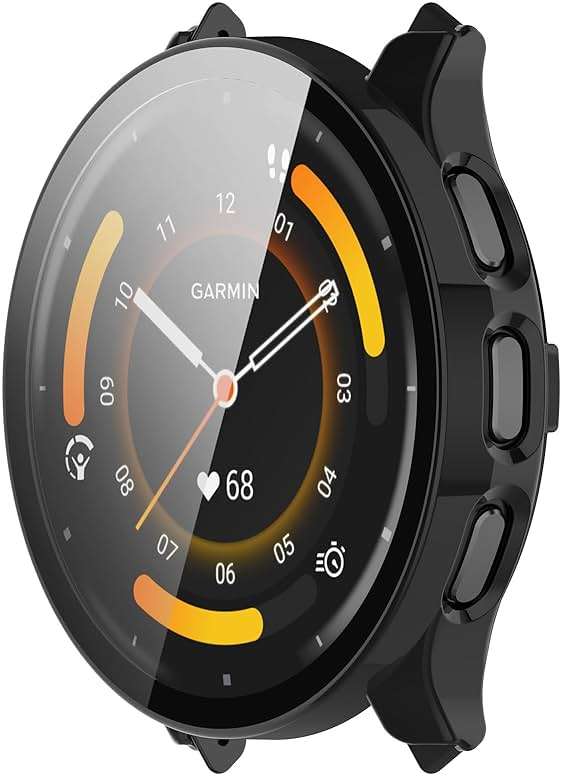 LOKEKE Compatible with Garmin Venu 3S Full Coverage PC Protective Watch Case Cover Tempered Glass Screen Film Protector Guard(Black) - Image 2