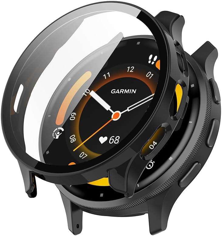 LOKEKE Compatible with Garmin Venu 3S Full Coverage PC Protective Watch Case Cover Tempered Glass Screen Film Protector Guard(Black) - Image 3