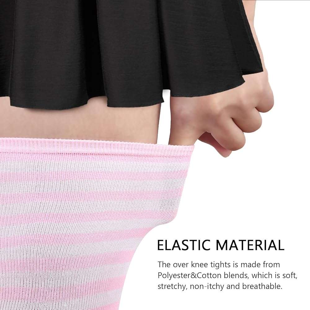 AQOKKA Extra Long Thigh High Socks for Women Striped Over Knee Thigh Socks Long Boot Thigh High Stockings Leg Warmers - Image 4