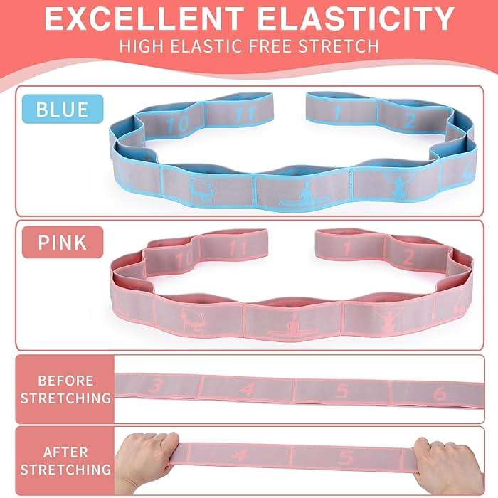 Elastic Yoga Stretching Strap with Loops, CEILIWEN Stretch Straps for Physical Therapy, Pilates Stretch Band, Elastic Exercise Bands, Leg Stretching Strap, Stretch Resistance Bands for Exercise - Image 5