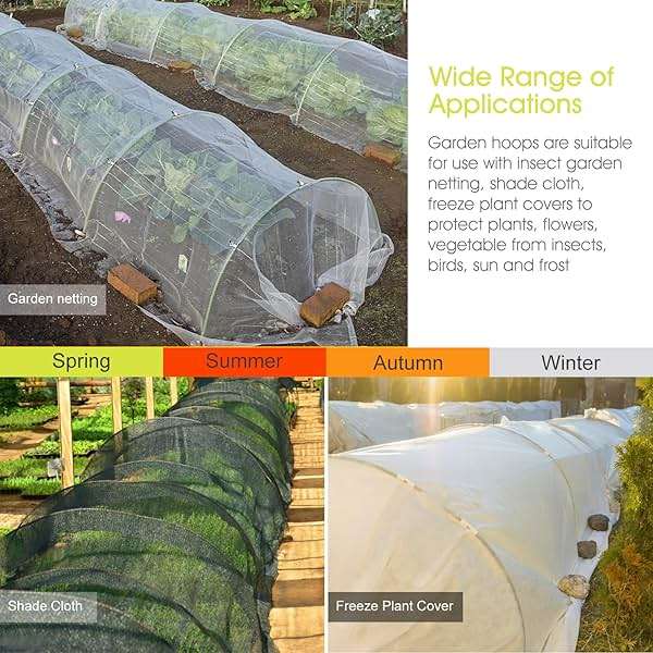 60 PCS Garden Hoops for Raised Beds, Rifny 10 Sets Greenhouse Hoops Kit of 8 FT Long Grow Tunnel, Rust-Free Fiberglass Garden Support Poles for Insect Mesh Netting Freeze Plant Cover (Green) - Image 4