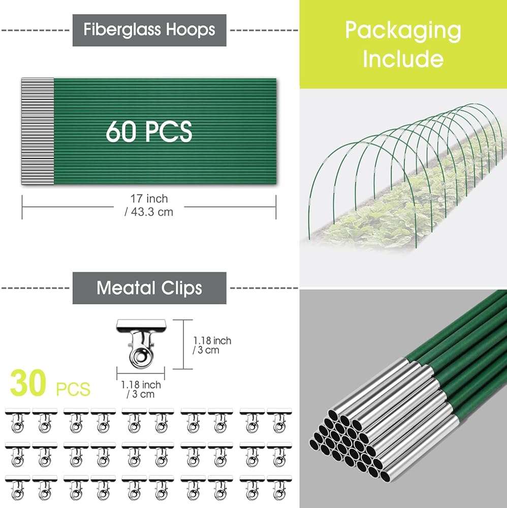 60 PCS Garden Hoops for Raised Beds, Rifny 10 Sets Greenhouse Hoops Kit of 8 FT Long Grow Tunnel, Rust-Free Fiberglass Garden Support Poles for Insect Mesh Netting Freeze Plant Cover (Green) - Image 5