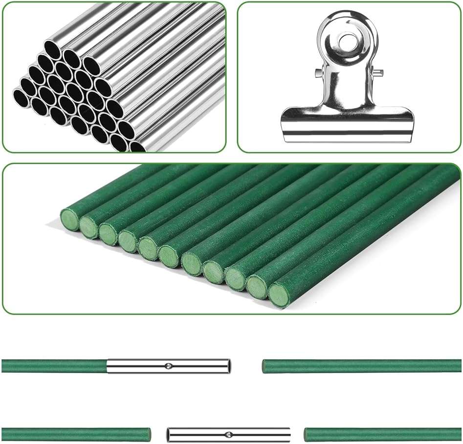 60 PCS Garden Hoops for Raised Beds, Rifny 10 Sets Greenhouse Hoops Kit of 8 FT Long Grow Tunnel, Rust-Free Fiberglass Garden Support Poles for Insect Mesh Netting Freeze Plant Cover (Green) - Image 8