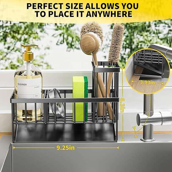Cisily Sink Caddy Sponge Holder for Kitchen with Brush Holder and Stainless Steel Self Drain Tray, Rustproof Kitchen Sink Organizer for Sponge, Soap Dispenser Storage Accessories - Image 2