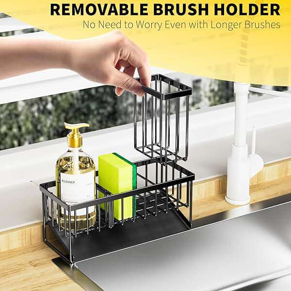 Cisily Sink Caddy Sponge Holder for Kitchen with Brush Holder and Stainless Steel Self Drain Tray, Rustproof Kitchen Sink Organizer for Sponge, Soap Dispenser Storage Accessories - Image 4