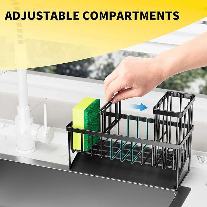 Cisily Sink Caddy Sponge Holder for Kitchen with Brush Holder and Stainless Steel Self Drain Tray, Rustproof Kitchen Sink Organizer for Sponge, Soap Dispenser Storage Accessories - Image 5