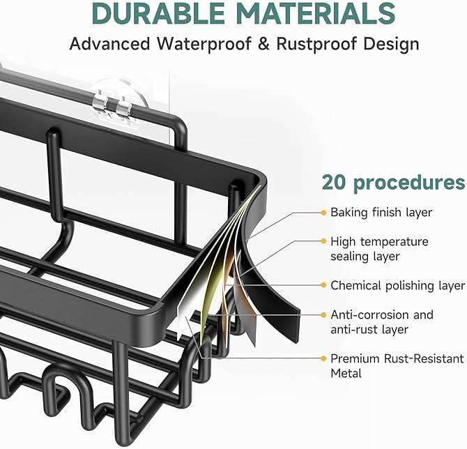 Veken Shower Caddy 6-Pack, Advanced Rustproof Design, No Drilling Adhesive Shelves, Rack with Soap Holder, Large Capacity Bathroom Organizers and Storage, Wall-Mounted Kitchen & Home Decor - Image 4