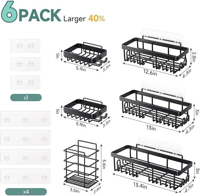 Veken Shower Caddy 6-Pack, Advanced Rustproof Design, No Drilling Adhesive Shelves, Rack with Soap Holder, Large Capacity Bathroom Organizers and Storage, Wall-Mounted Kitchen & Home Decor - Image 7