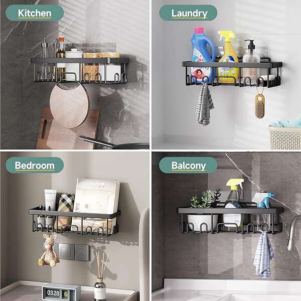 Veken Shower Caddy 6-Pack, Advanced Rustproof Design, No Drilling Adhesive Shelves, Rack with Soap Holder, Large Capacity Bathroom Organizers and Storage, Wall-Mounted Kitchen & Home Decor - Image 8