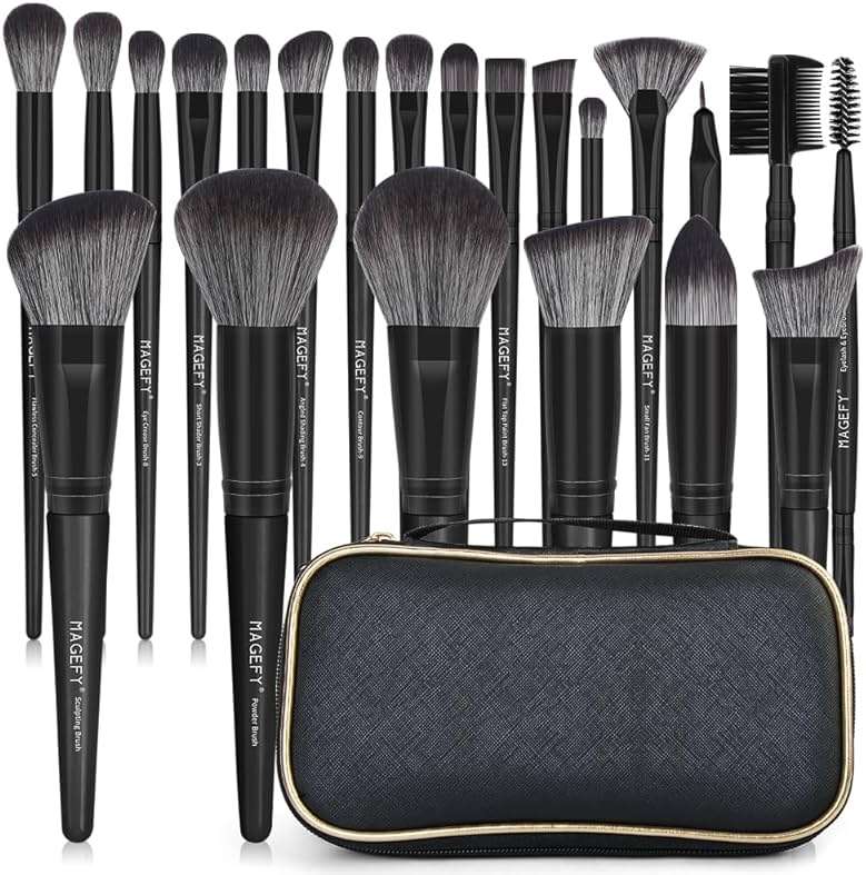 MAGEFY Makeup Brush Set, 22 Pcs Premium Synthetic Makeup Brushes Foundation Eyeshadow Brush Powder Blush Concealers Brush Set Travel Makeup Brushes with Case(Black) - Image 1