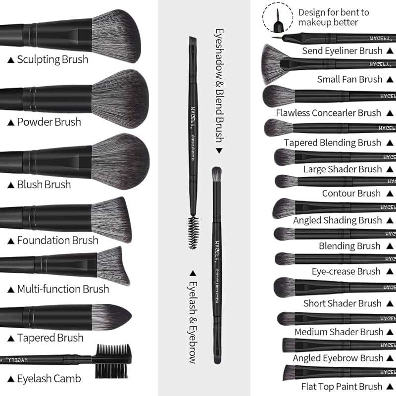 MAGEFY Makeup Brush Set, 22 Pcs Premium Synthetic Makeup Brushes Foundation Eyeshadow Brush Powder Blush Concealers Brush Set Travel Makeup Brushes with Case(Black) - Image 2