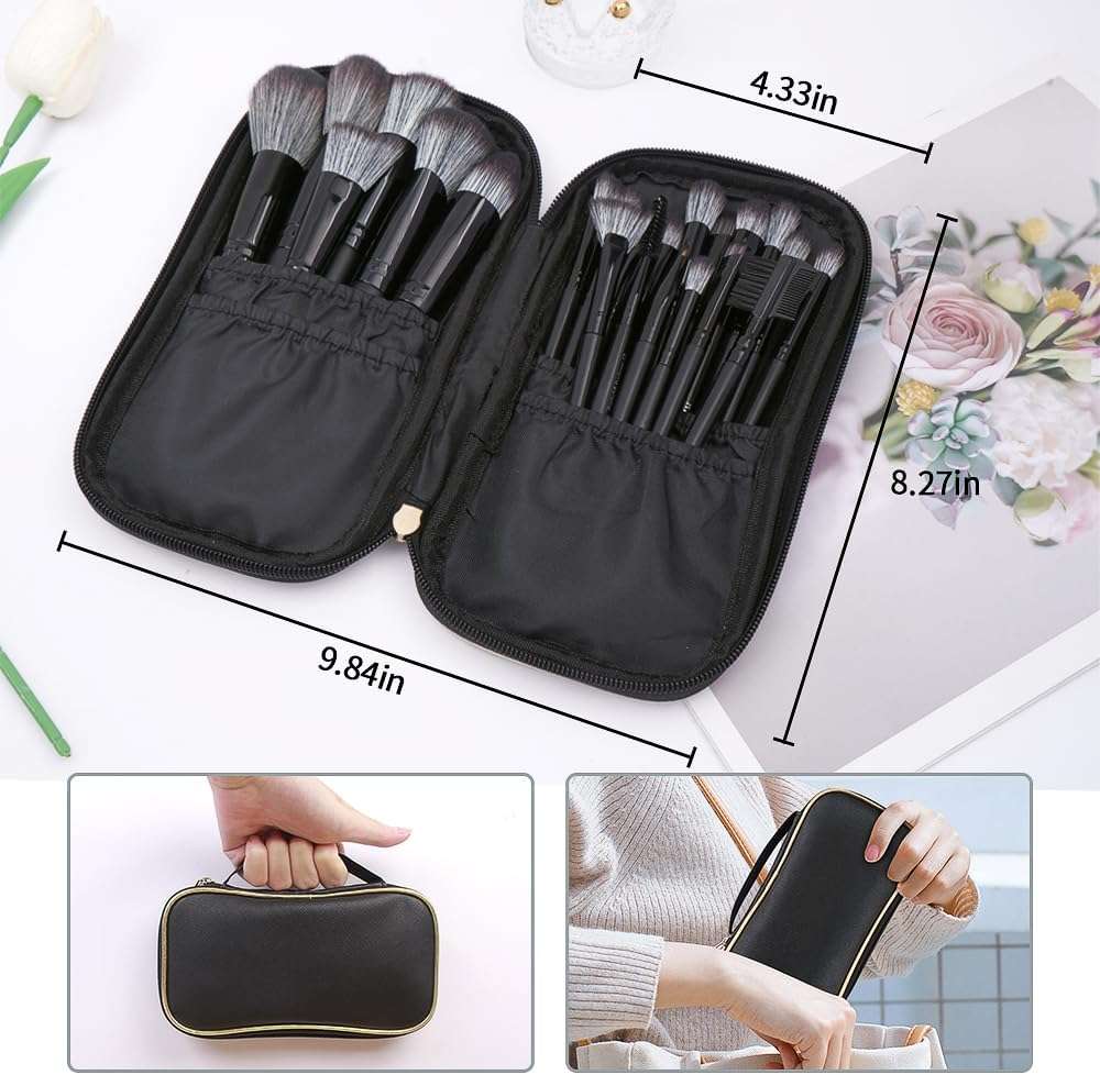 MAGEFY Makeup Brush Set, 22 Pcs Premium Synthetic Makeup Brushes Foundation Eyeshadow Brush Powder Blush Concealers Brush Set Travel Makeup Brushes with Case(Black) - Image 3