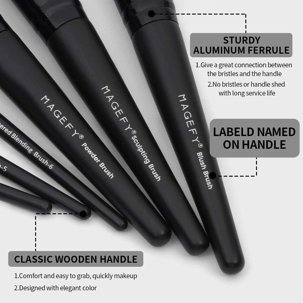 MAGEFY Makeup Brush Set, 22 Pcs Premium Synthetic Makeup Brushes Foundation Eyeshadow Brush Powder Blush Concealers Brush Set Travel Makeup Brushes with Case(Black) - Image 4