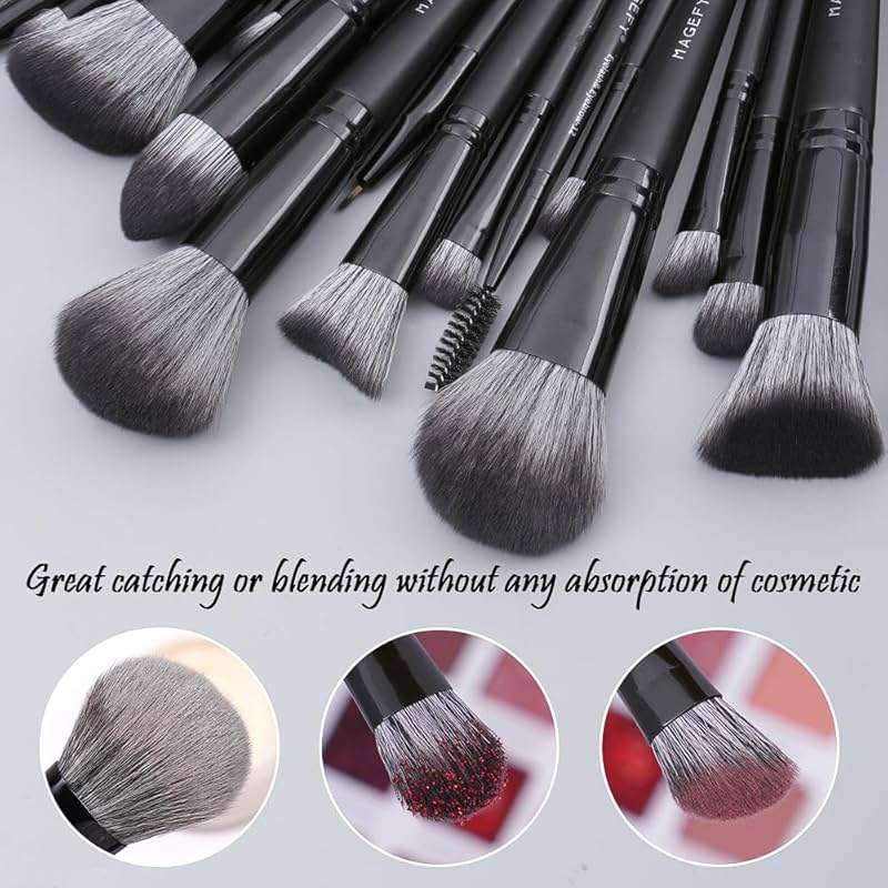MAGEFY Makeup Brush Set, 22 Pcs Premium Synthetic Makeup Brushes Foundation Eyeshadow Brush Powder Blush Concealers Brush Set Travel Makeup Brushes with Case(Black) - Image 5