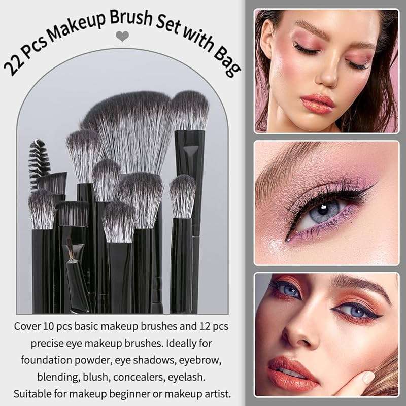 MAGEFY Makeup Brush Set, 22 Pcs Premium Synthetic Makeup Brushes Foundation Eyeshadow Brush Powder Blush Concealers Brush Set Travel Makeup Brushes with Case(Black) - Image 6