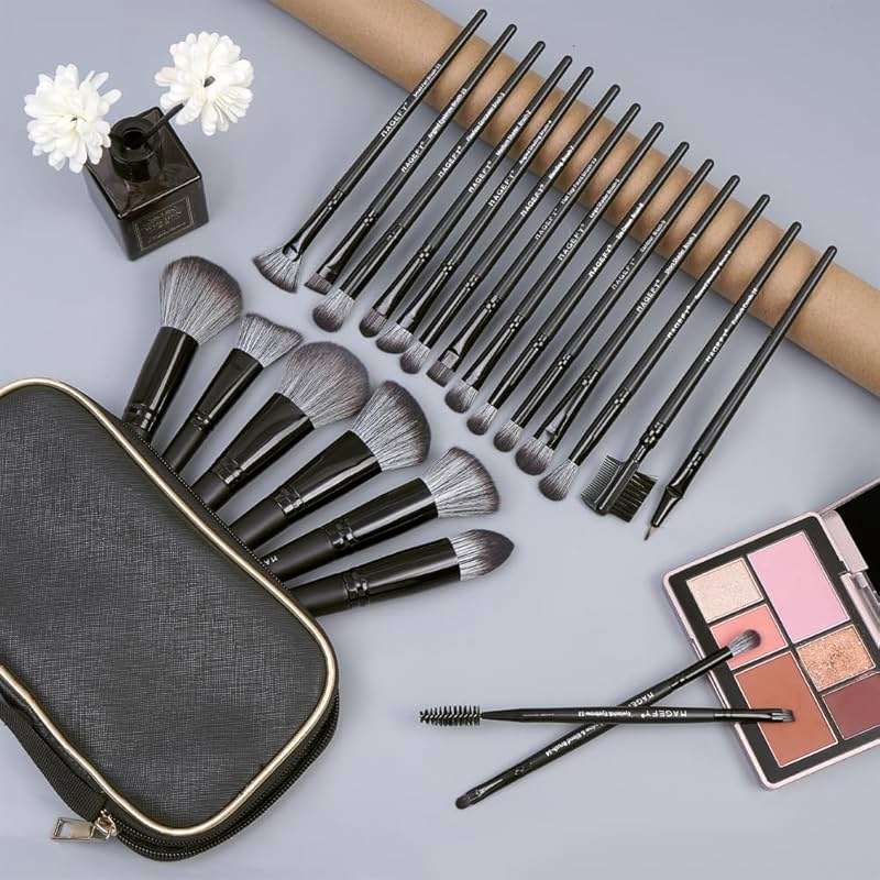 MAGEFY Makeup Brush Set, 22 Pcs Premium Synthetic Makeup Brushes Foundation Eyeshadow Brush Powder Blush Concealers Brush Set Travel Makeup Brushes with Case(Black) - Image 7
