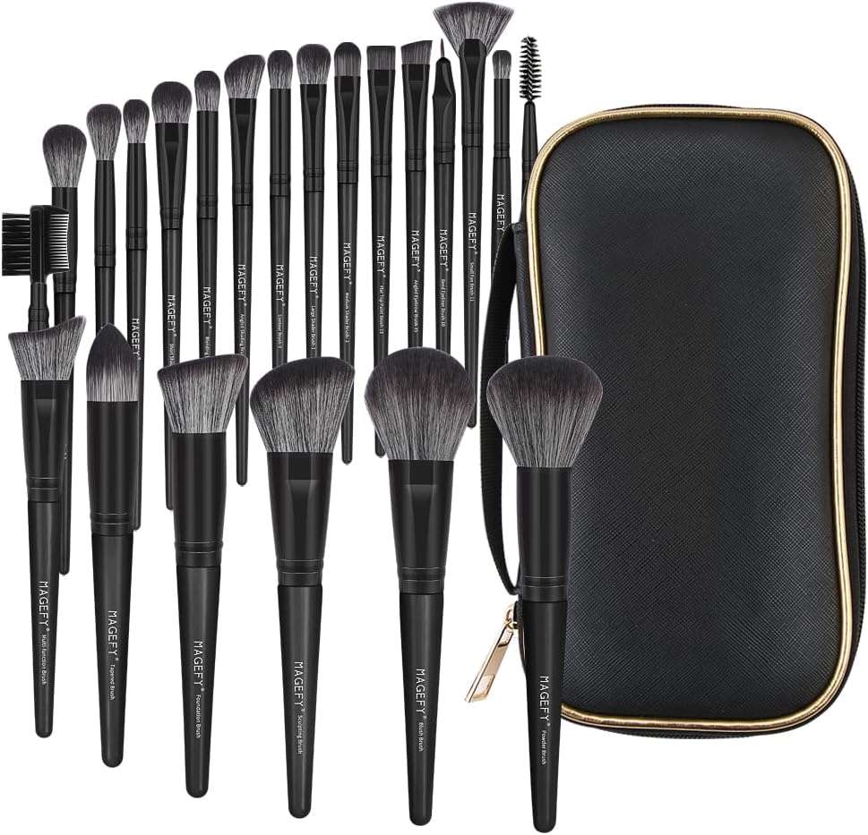 MAGEFY Makeup Brush Set, 22 Pcs Premium Synthetic Makeup Brushes Foundation Eyeshadow Brush Powder Blush Concealers Brush Set Travel Makeup Brushes with Case(Black) - Image 9