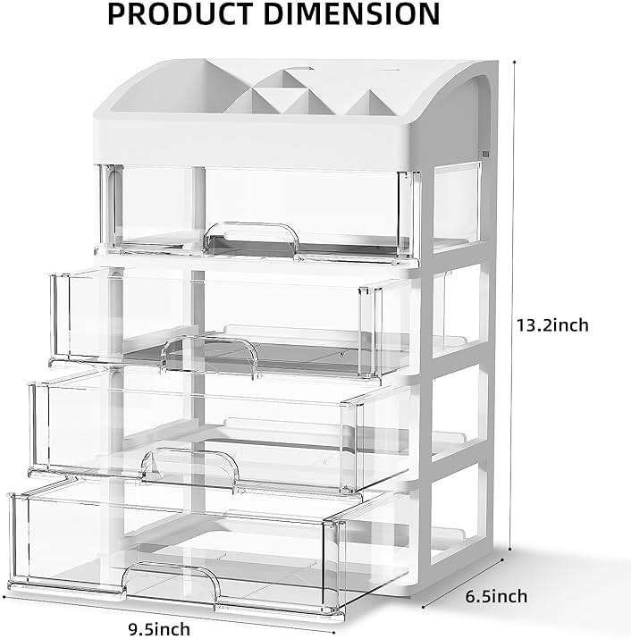 Desk Organizer with 4 Drawer Storage, Desktop Drawers Organizer for Office/School Supplies, Plastic Stationary Makeup Organizer, Desk Storage Box Organizer for Office, School, Bathroom - Image 3