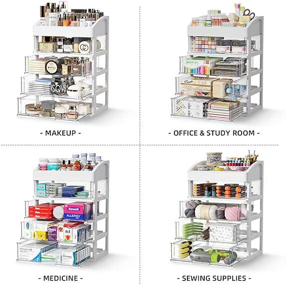 Desk Organizer with 4 Drawer Storage, Desktop Drawers Organizer for Office/School Supplies, Plastic Stationary Makeup Organizer, Desk Storage Box Organizer for Office, School, Bathroom - Image 4