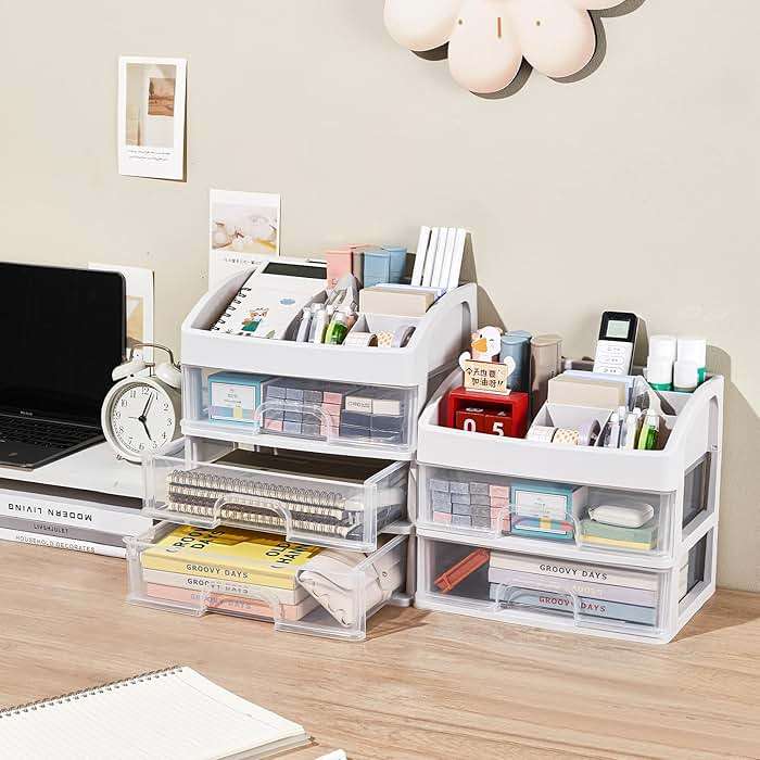 Desk Organizer with 4 Drawer Storage, Desktop Drawers Organizer for Office/School Supplies, Plastic Stationary Makeup Organizer, Desk Storage Box Organizer for Office, School, Bathroom - Image 5